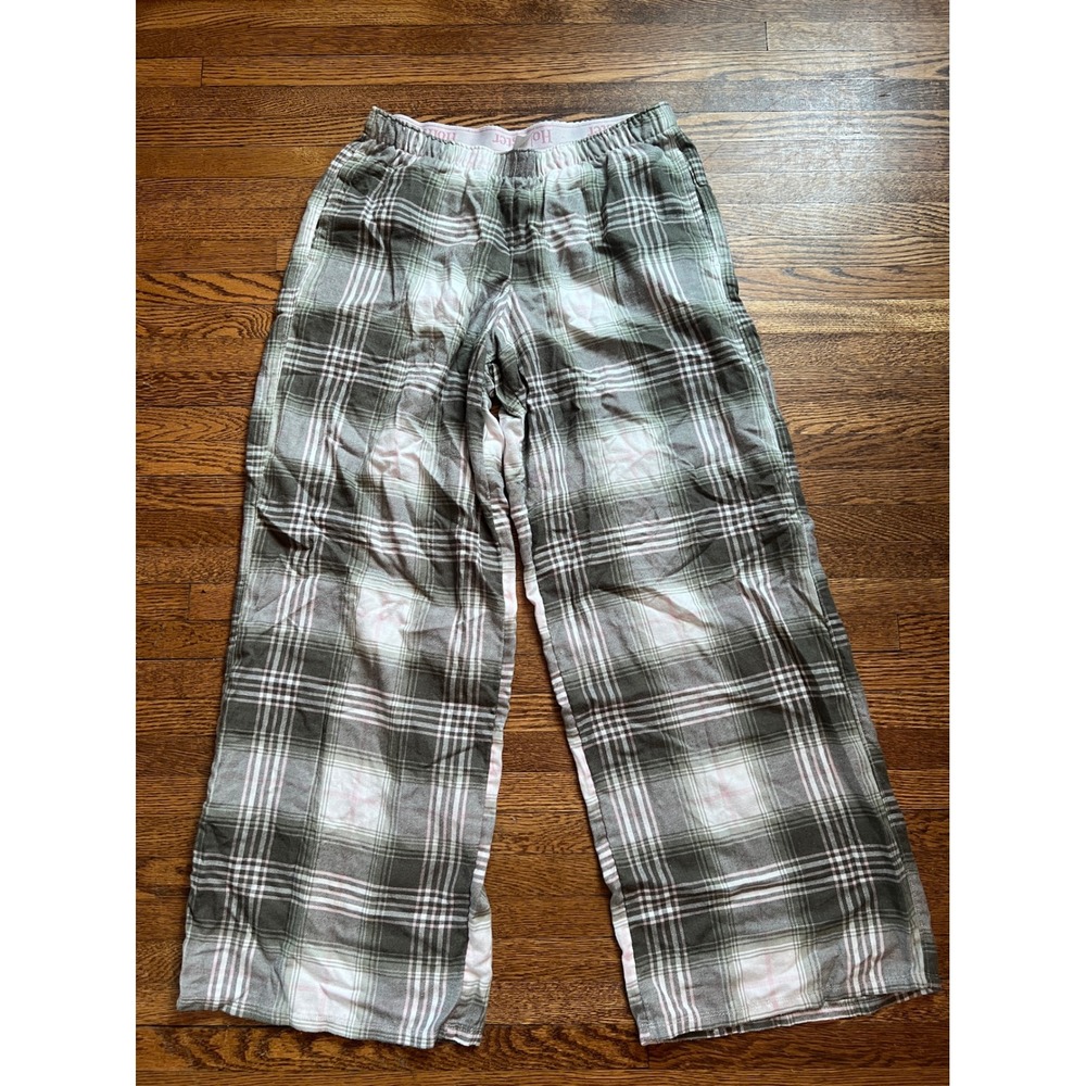 Hollister Sleep Womens Small Plaid Pajama Pants Green Pink White Wide Leg Leg